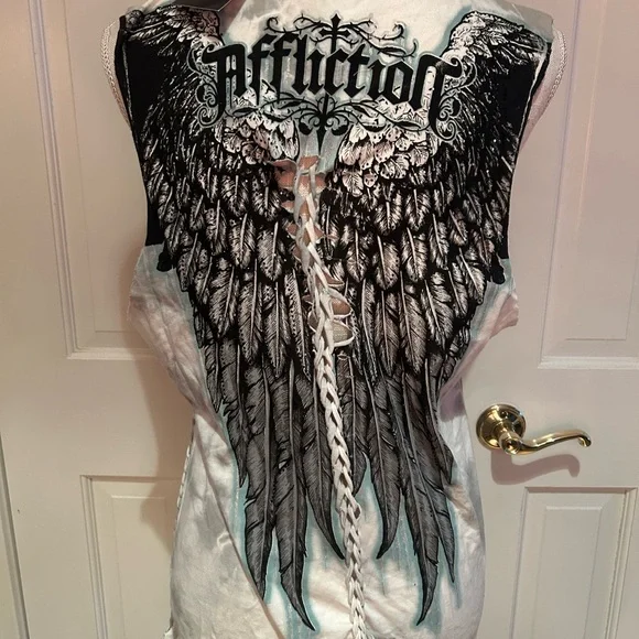 Affliction Black and White Winged Tank Top. NWT - Picture 2 of 5